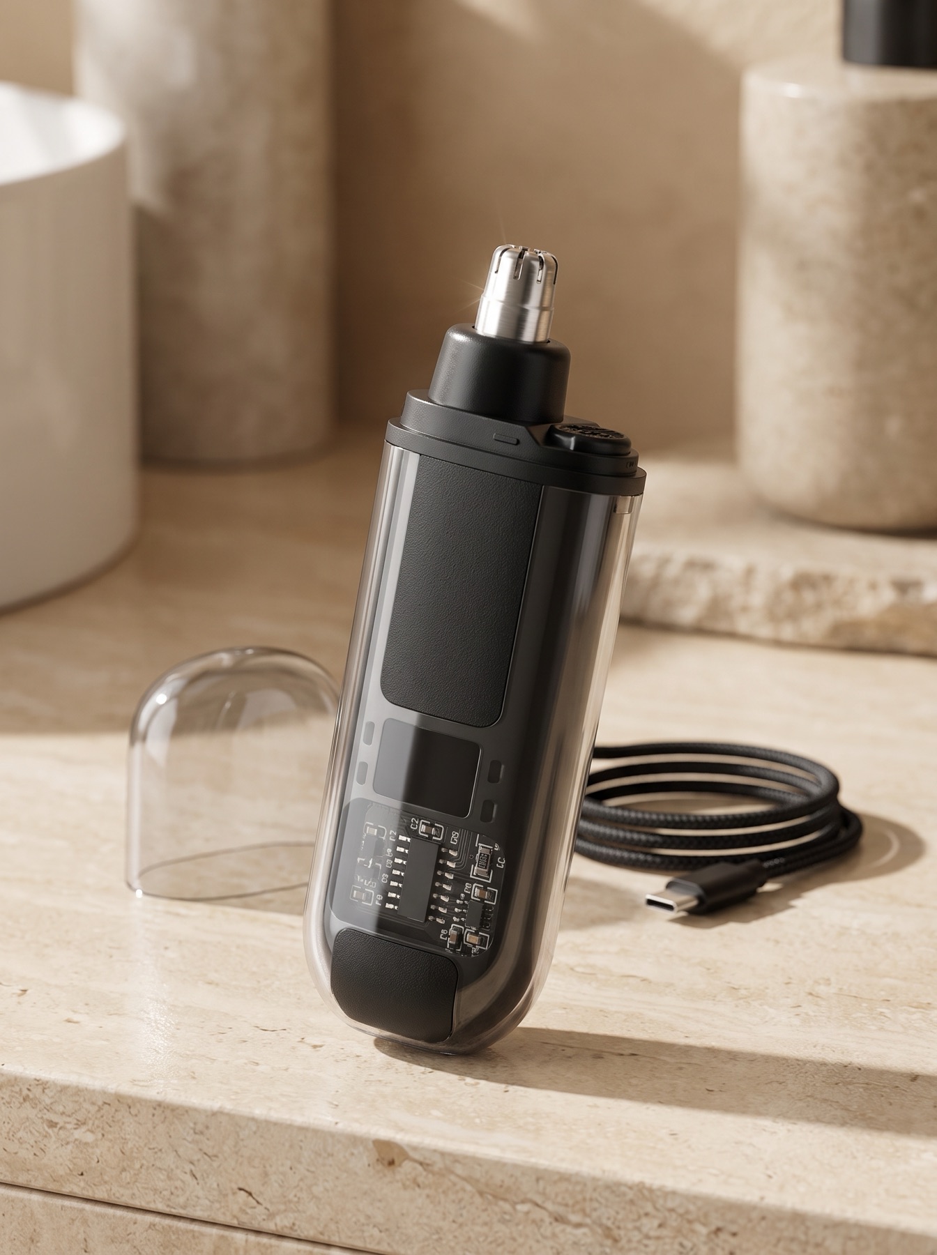 MRGROOMED trimmer on a bathroom counter, ready for your routine
